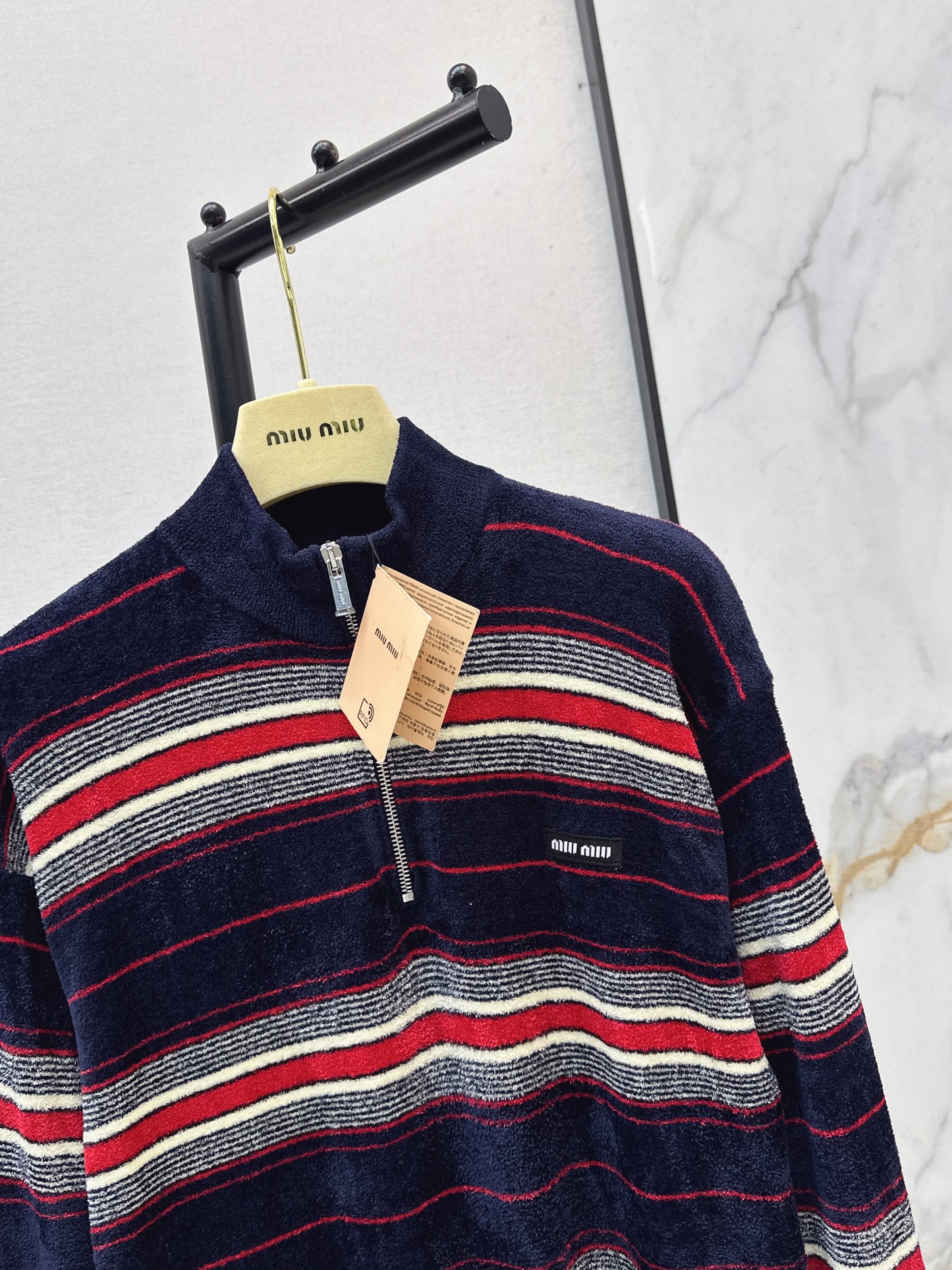 26SS NEUER Flanell-Halbreißverschluss-Streifenpullover