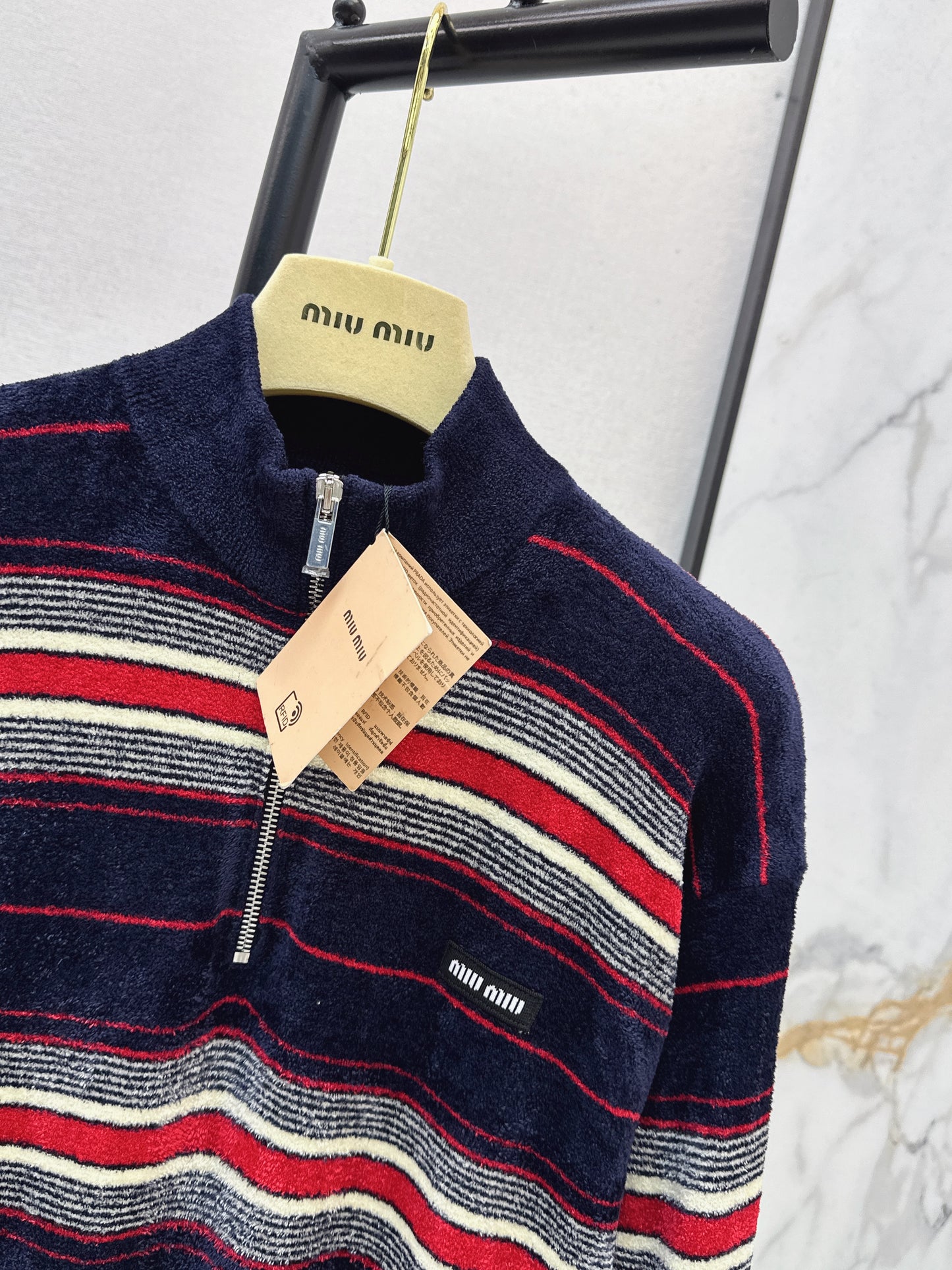 26SS NEUER Flanell-Halbreißverschluss-Streifenpullover