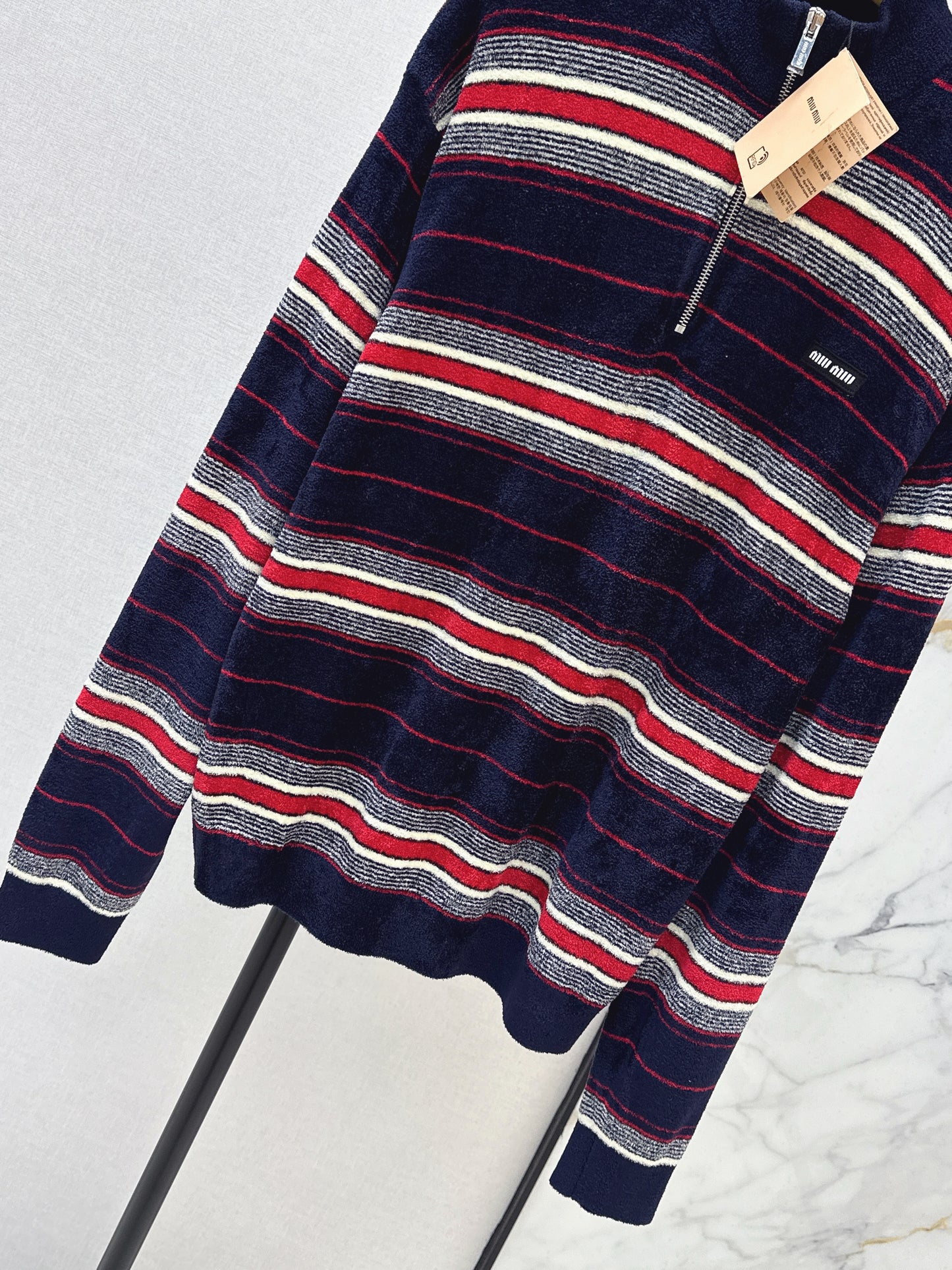 26SS NEUER Flanell-Halbreißverschluss-Streifenpullover