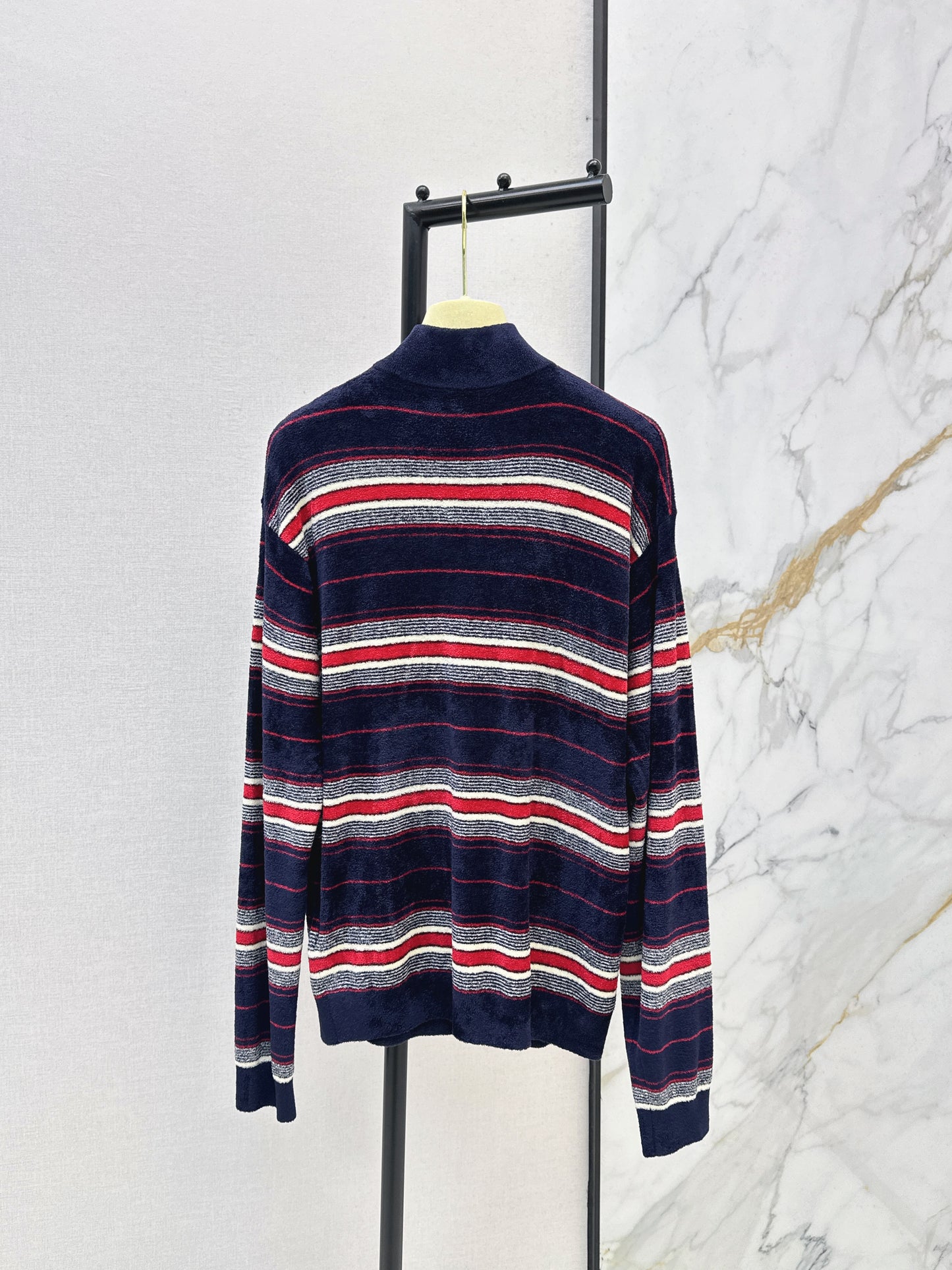 26SS NEUER Flanell-Halbreißverschluss-Streifenpullover