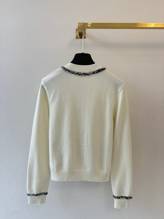 26SS NEW Contrast color jacquard beading round neck knitted long-sleeved cardigan