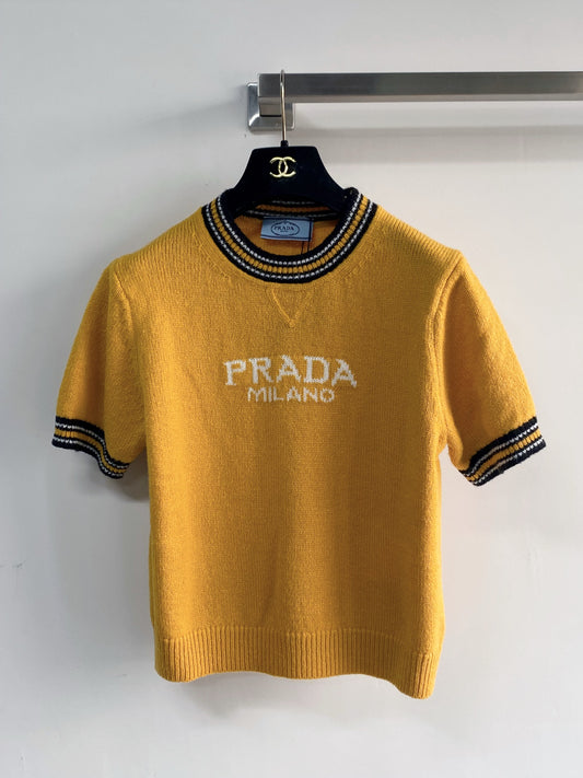 26SS NEW Contrast letter jacquard round neck knitted short sleeves