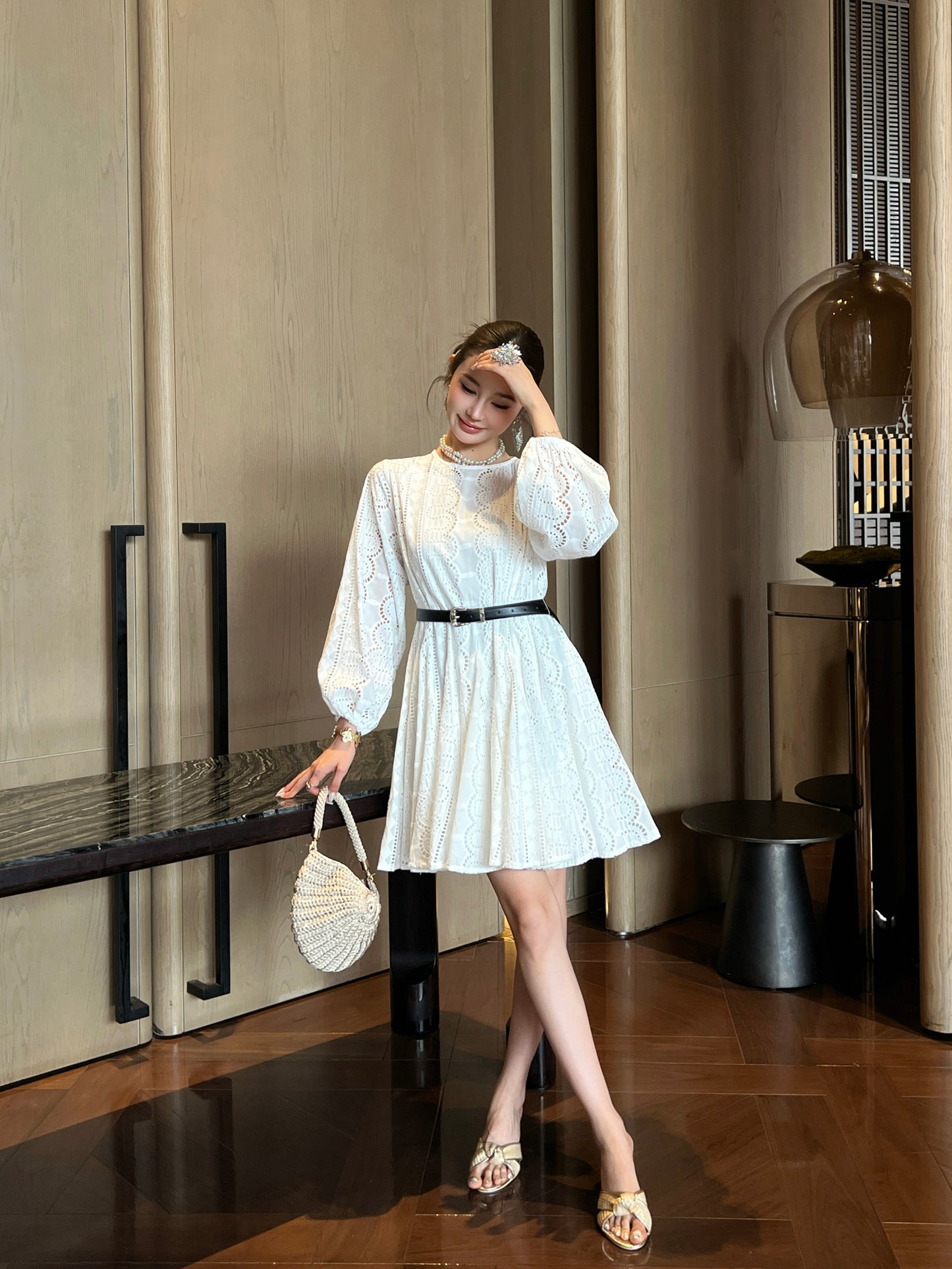 26SS NEW Heavy embroidery umbrella-shaped large skirt dress