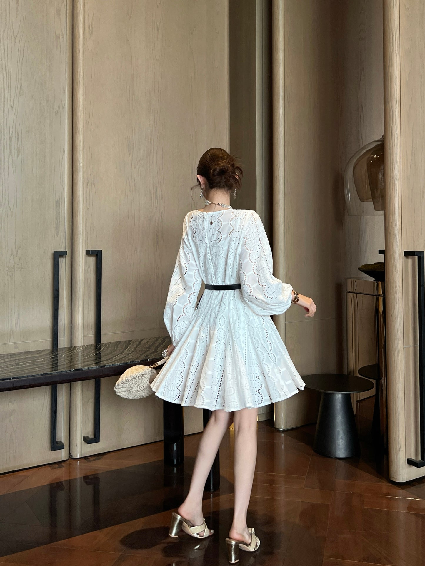 26SS NEW Heavy embroidery umbrella-shaped large skirt dress