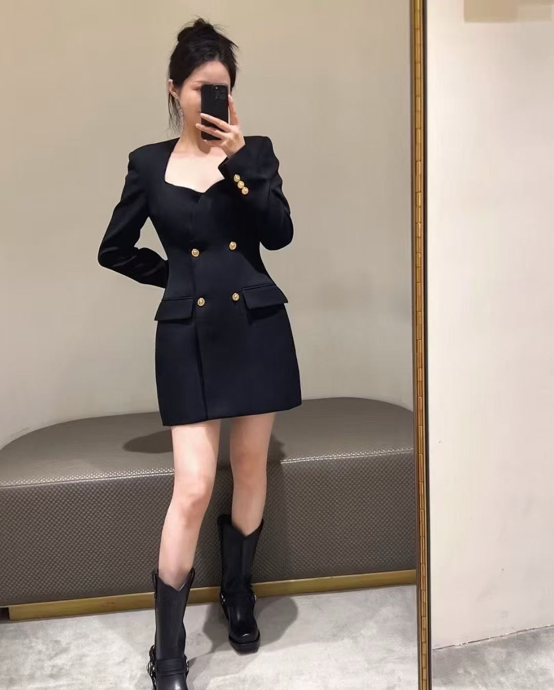 26SS NEW Sweetheart neckline double-breasted dress