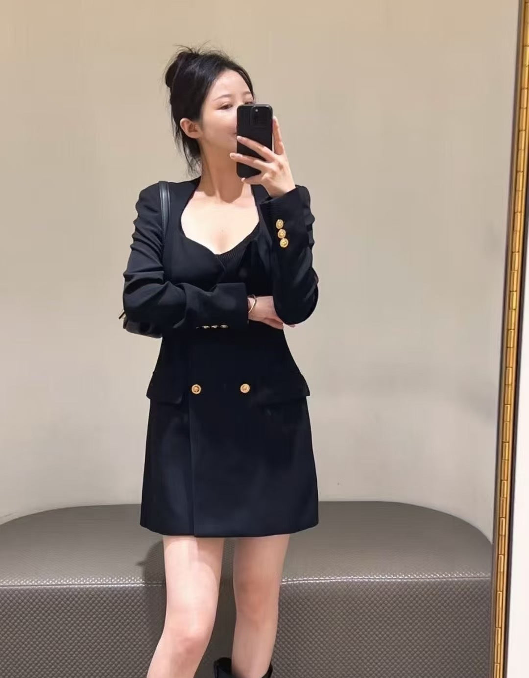 26SS NEW Sweetheart neckline double-breasted dress