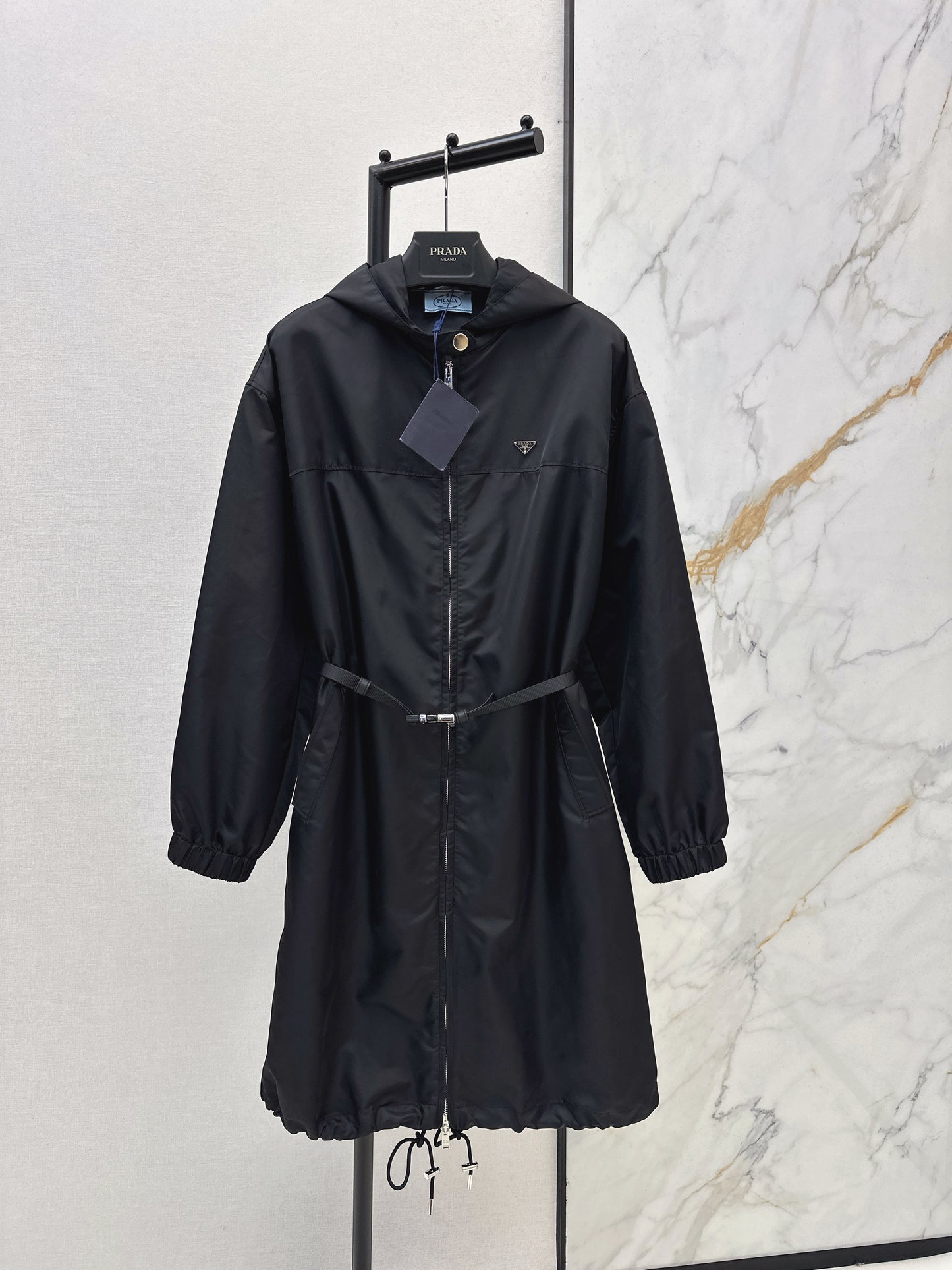 26SS NEW Nylon zipper hooded long jacket