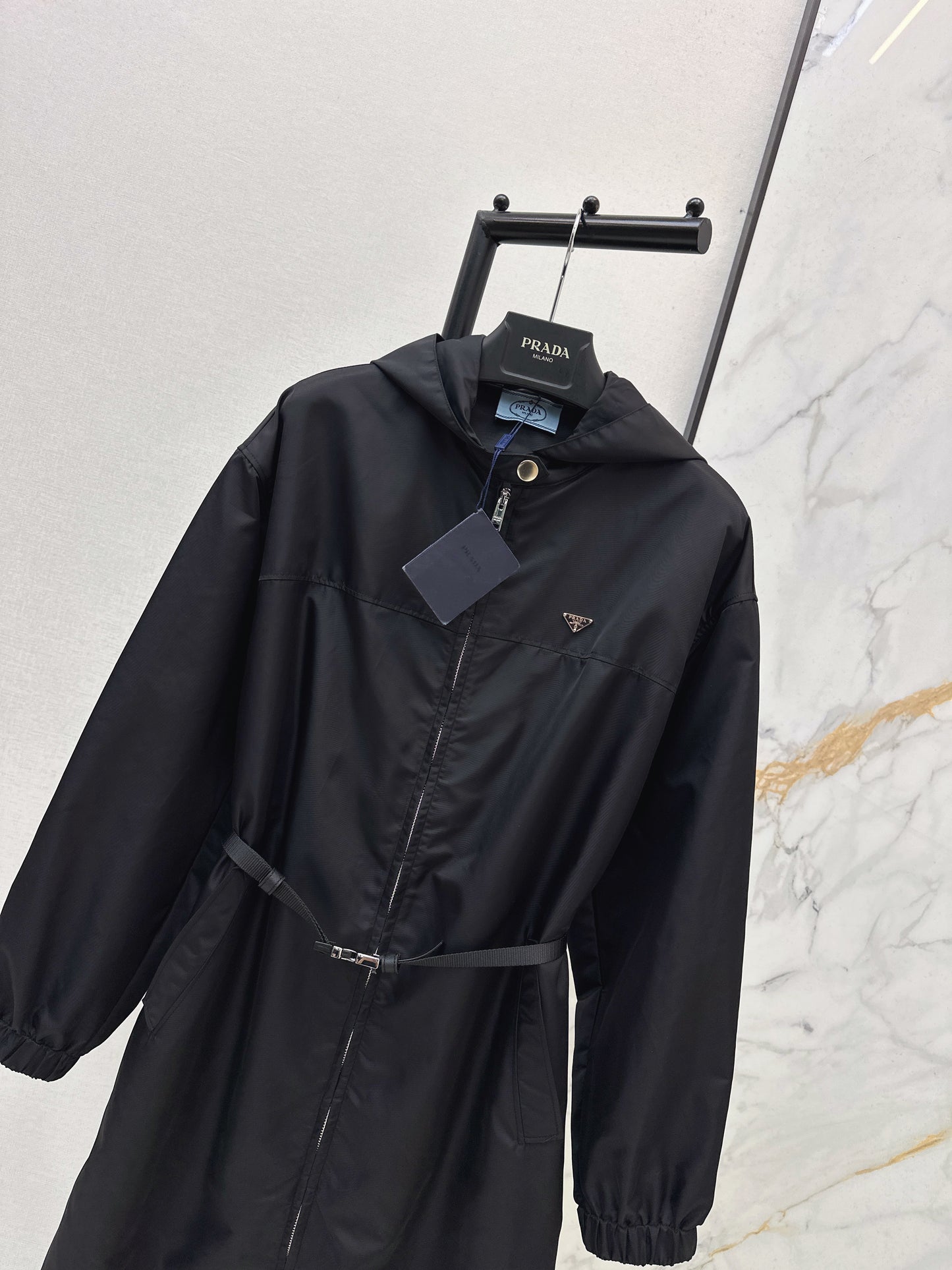 26SS NEW Nylon zipper hooded long jacket