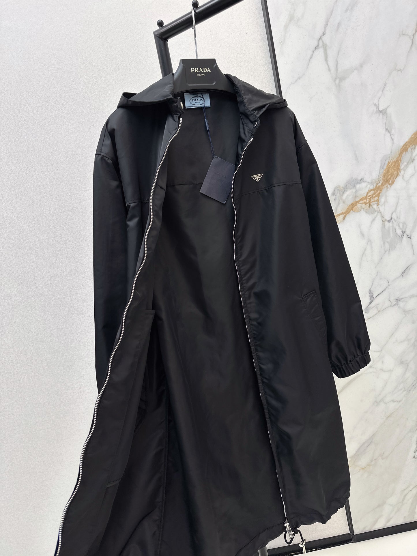 26SS NEW Nylon zipper hooded long jacket