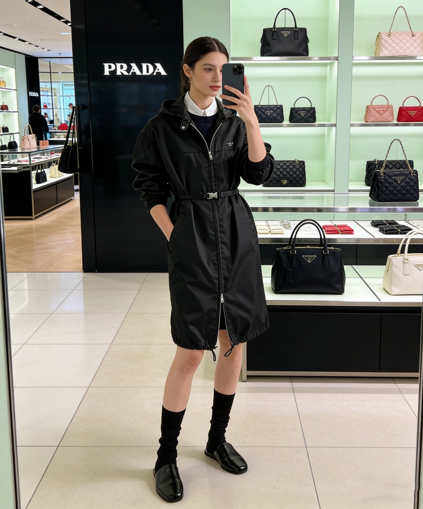 26SS NEW Nylon zipper hooded long jacket