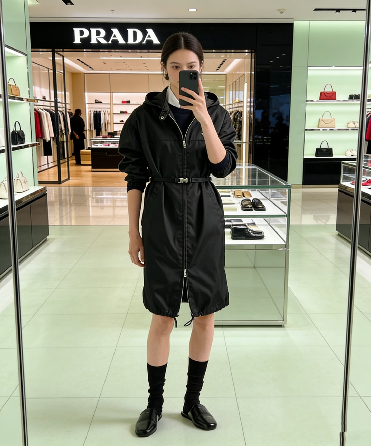 26SS NEW Nylon zipper hooded long jacket