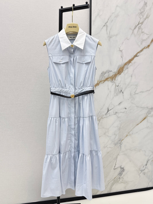 26SS NEW Contrast color lapel long dress