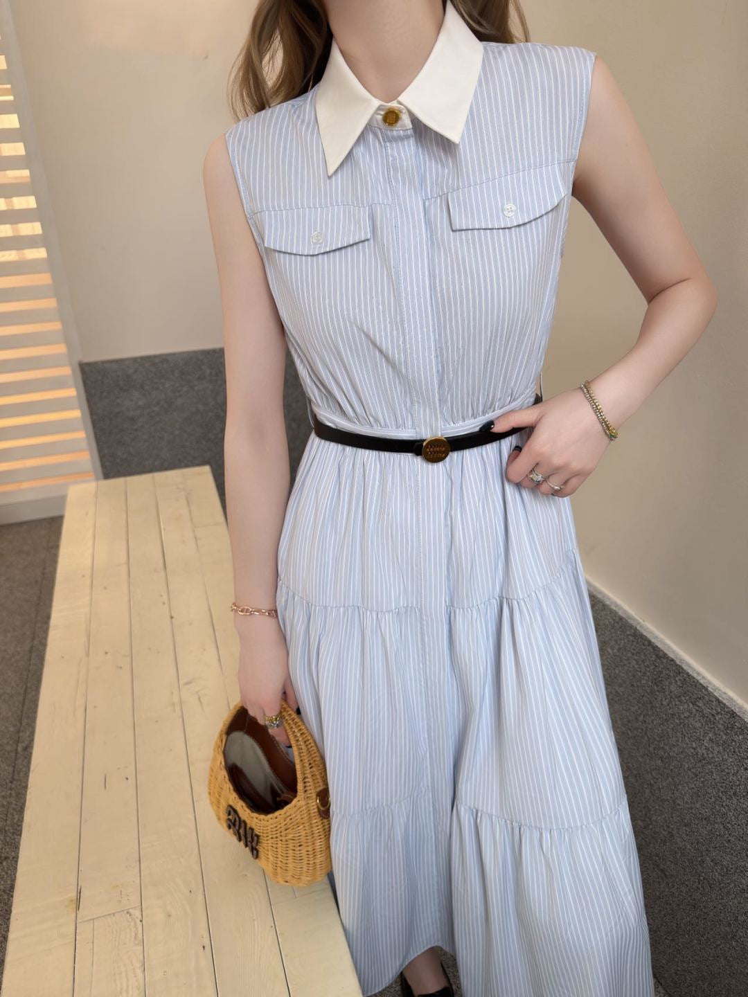 26SS NEW Contrast color lapel long dress