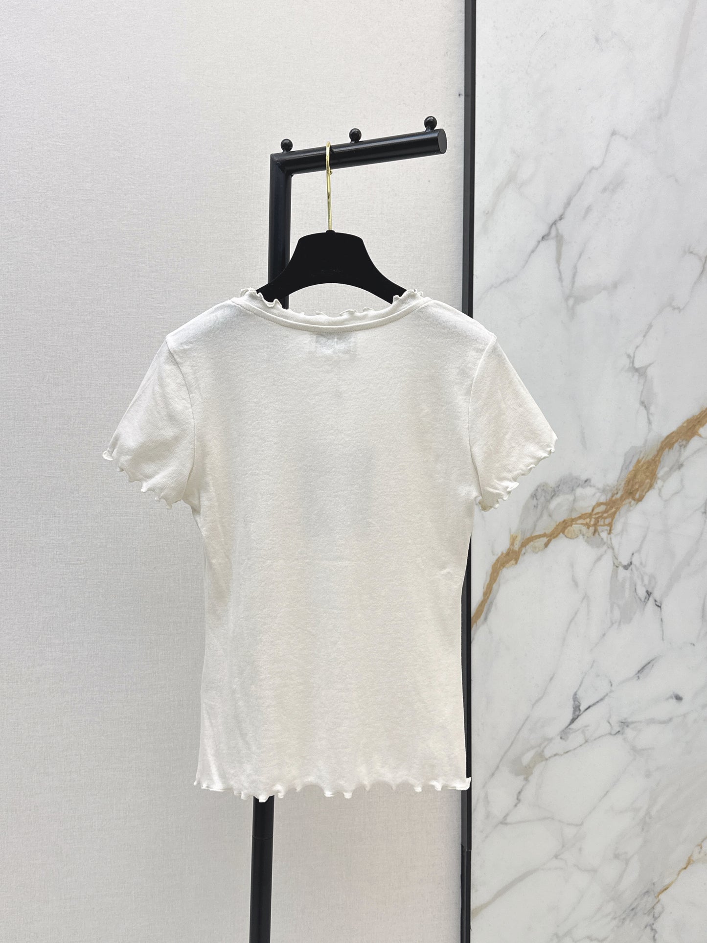 26SS NEW Classic logo beaded wavy edge U-neck T-shirt