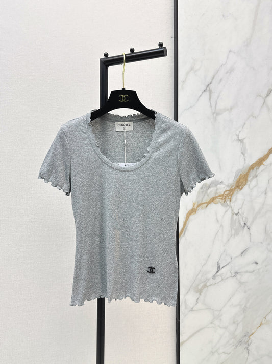 26SS NEW Classic logo beaded wavy edge U-neck T-shirt