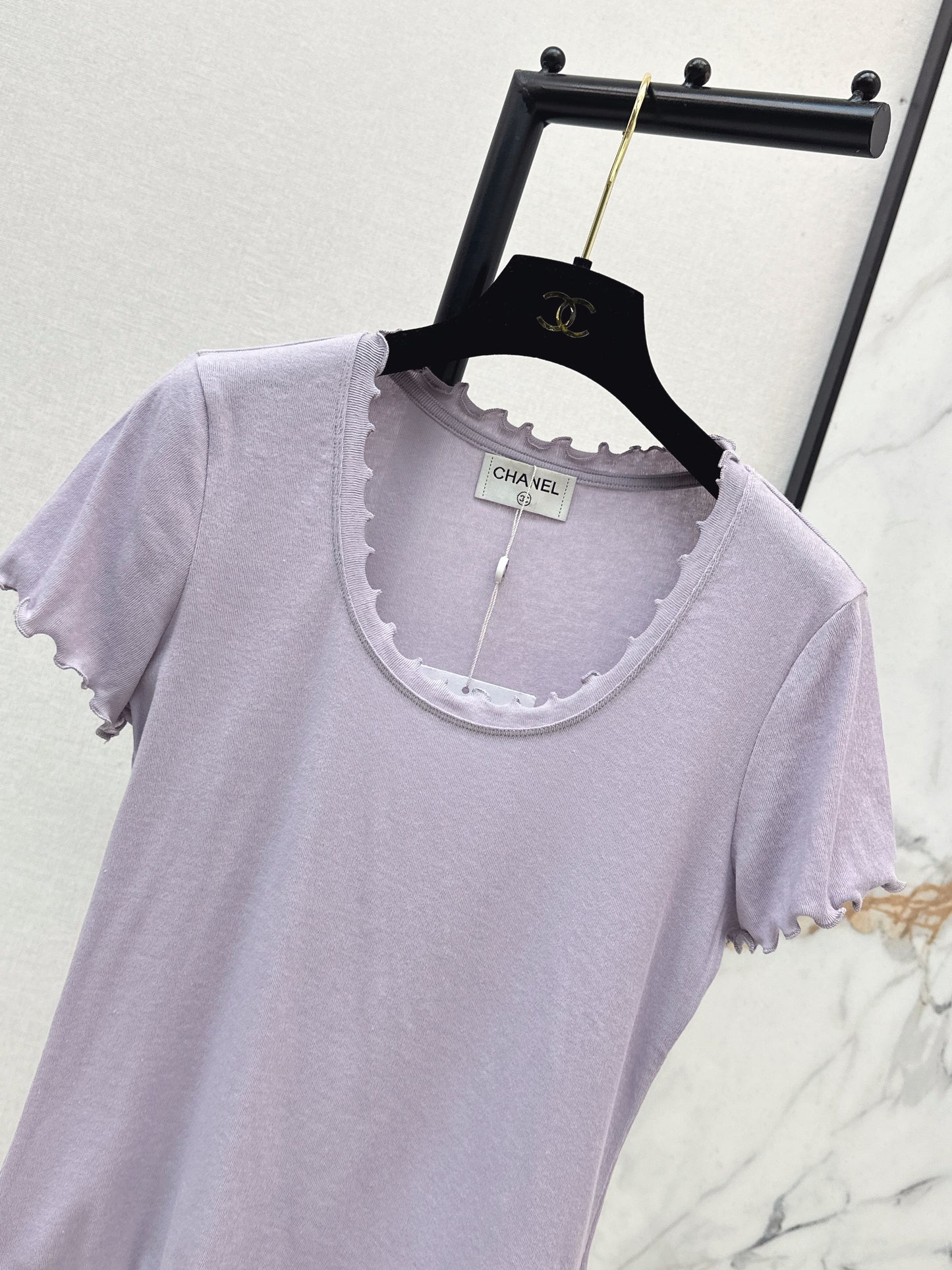 26SS NEW Classic logo beaded wavy edge U-neck T-shirt