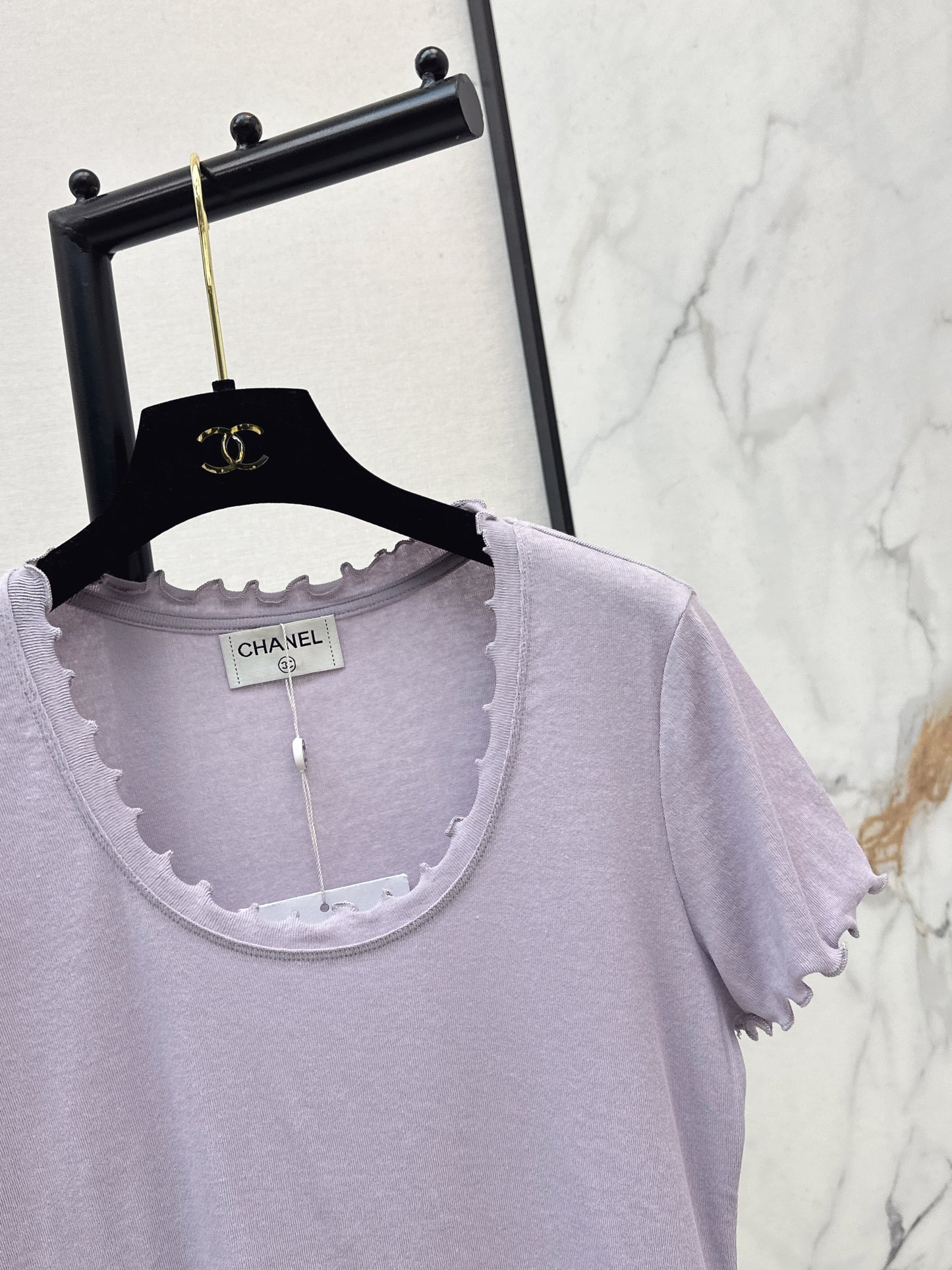 26SS NEW Classic logo beaded wavy edge U-neck T-shirt