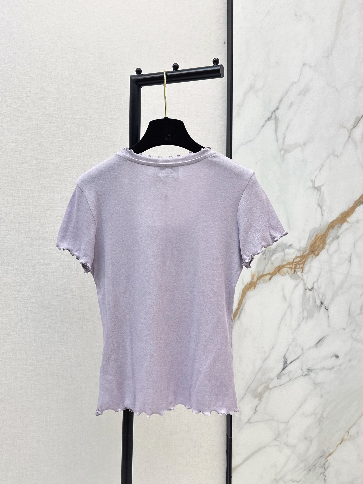 26SS NEW Classic logo beaded wavy edge U-neck T-shirt