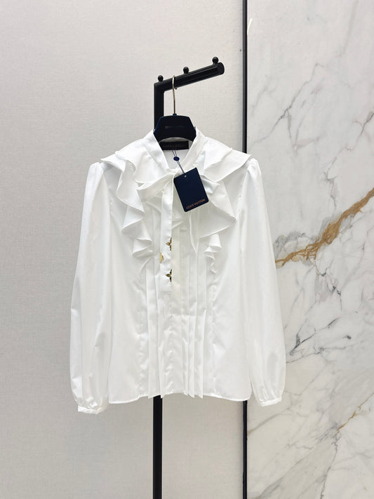 26SS NEW French romantic style ruffled lace white shirt