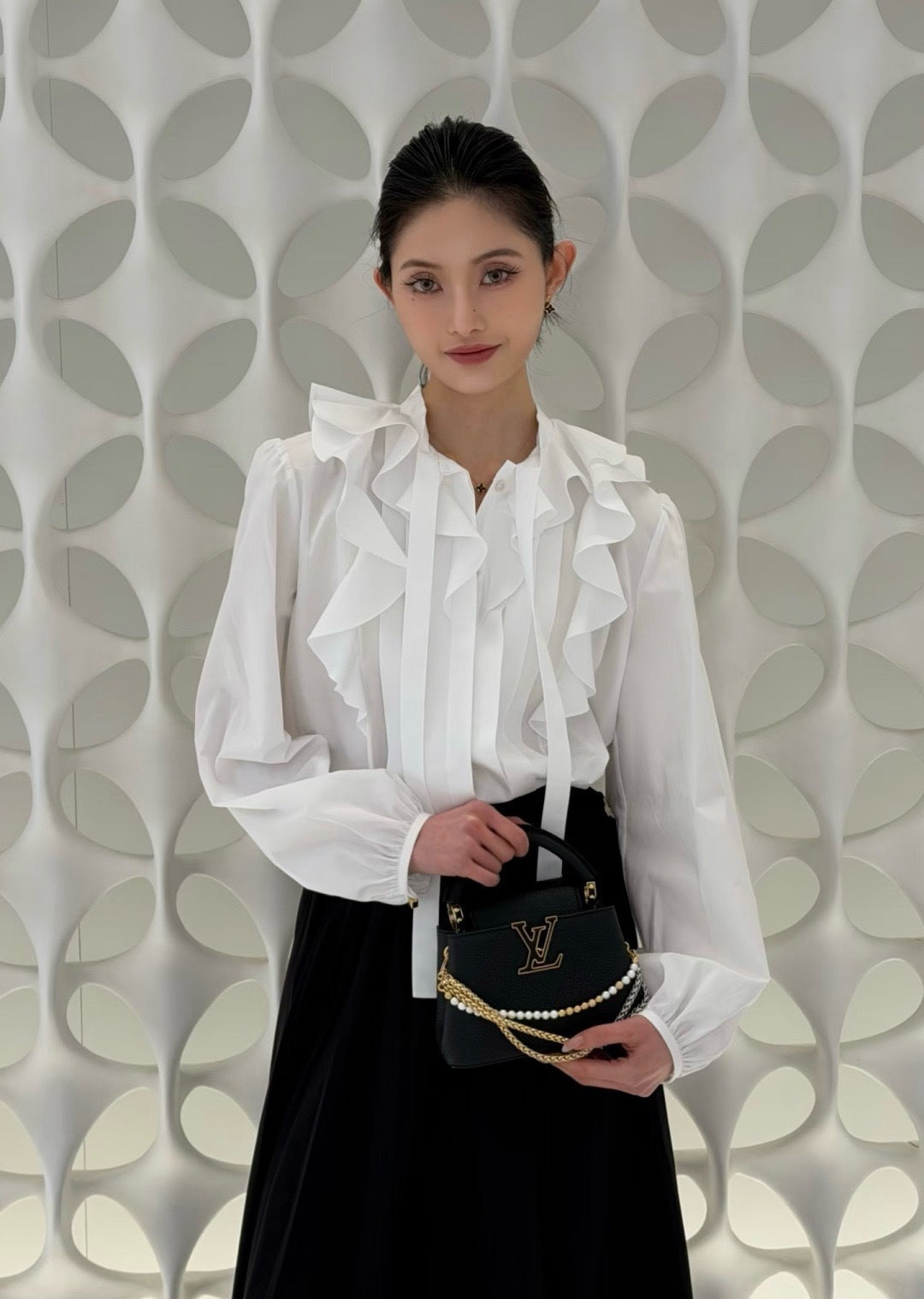 26SS NEW French romantic style ruffled lace white shirt
