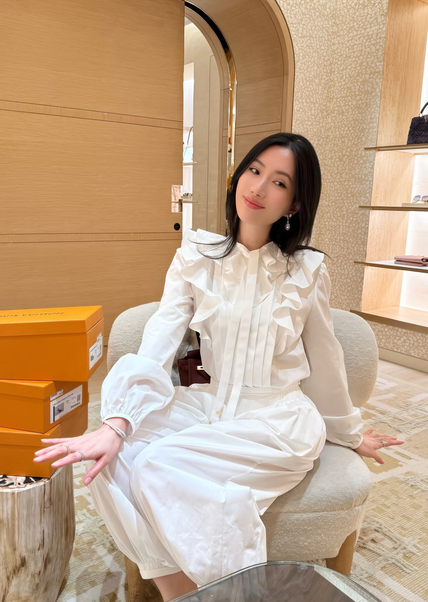 26SS NEW French romantic style ruffled lace white shirt