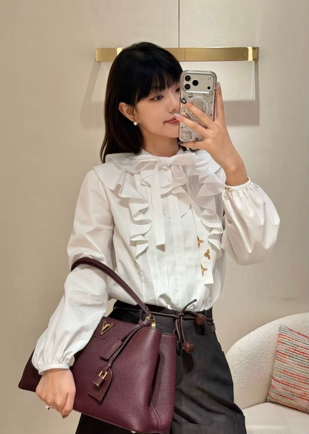 26SS NEW French romantic style ruffled lace white shirt