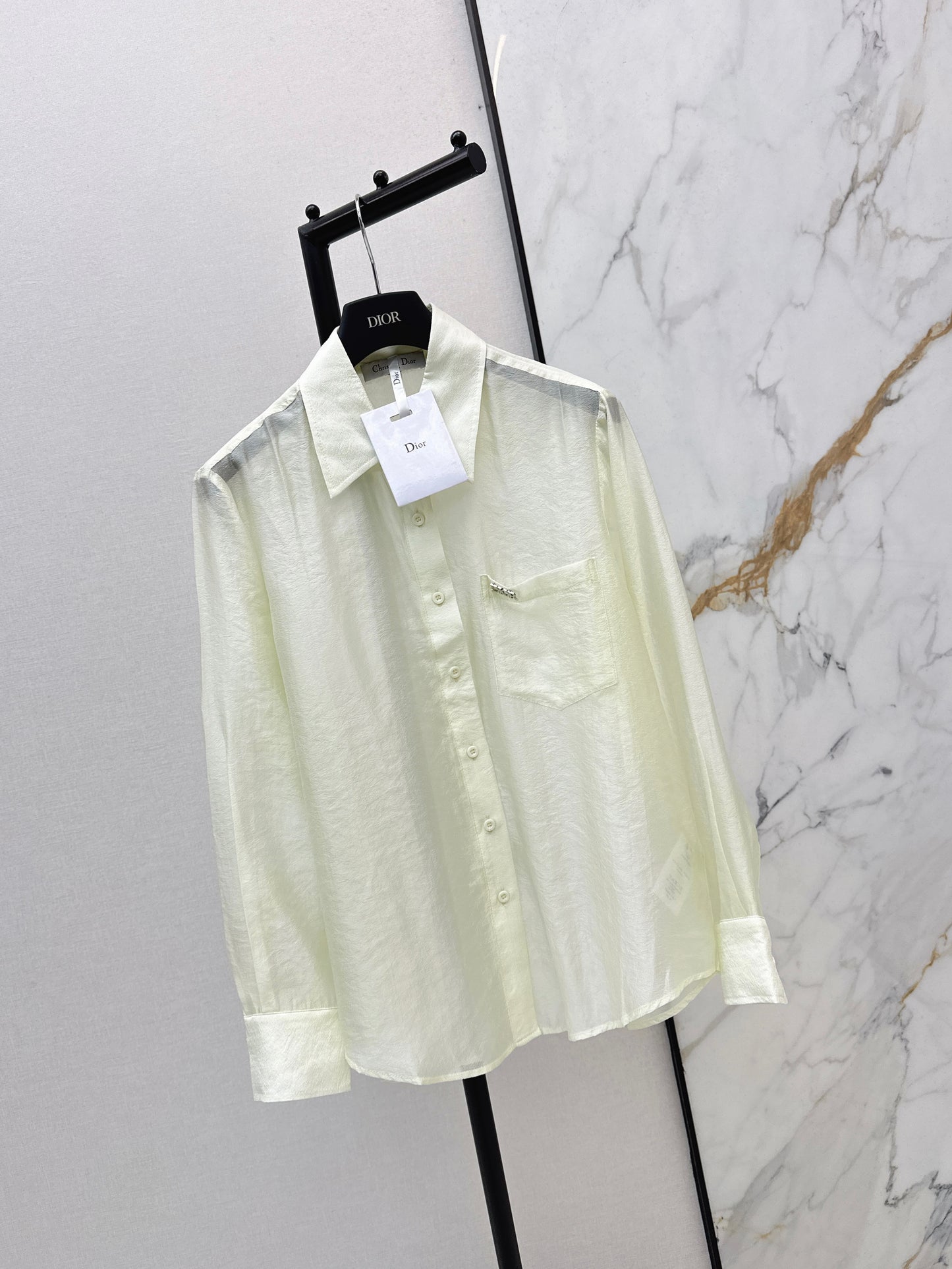 26SS NEW Hardware decorated micro see-through shirt