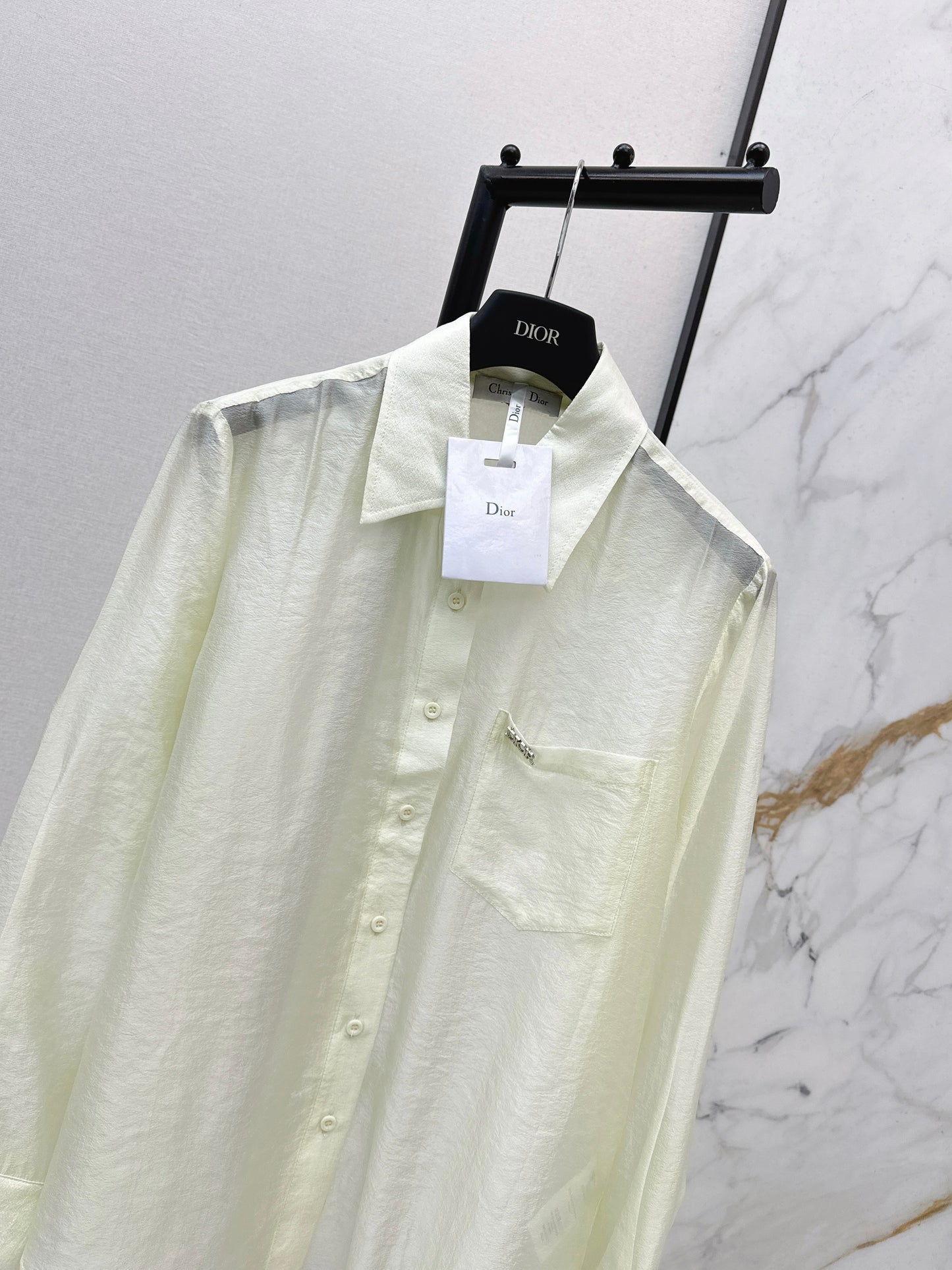 26SS NEW Hardware decorated micro see-through shirt