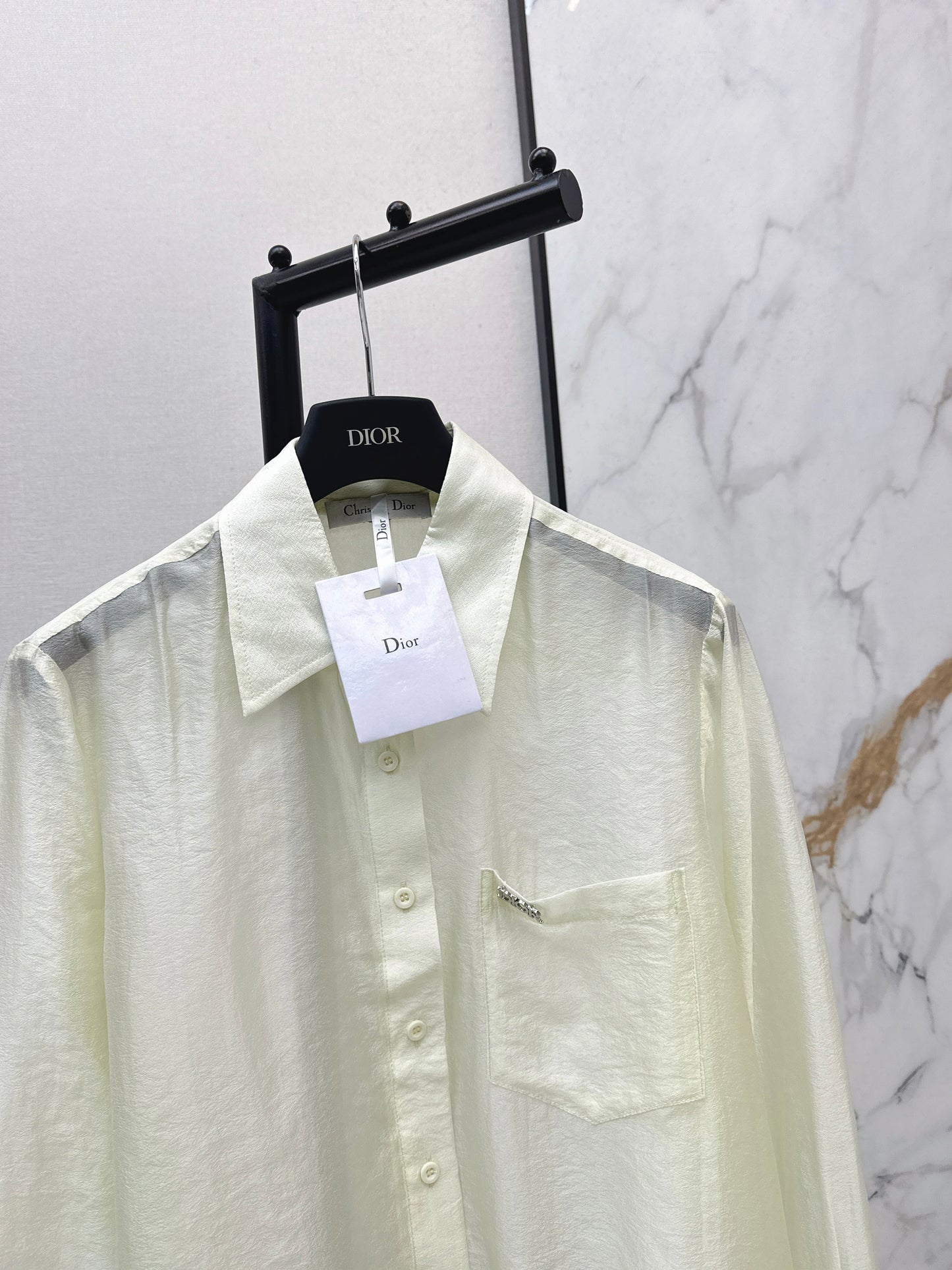 26SS NEW Hardware decorated micro see-through shirt