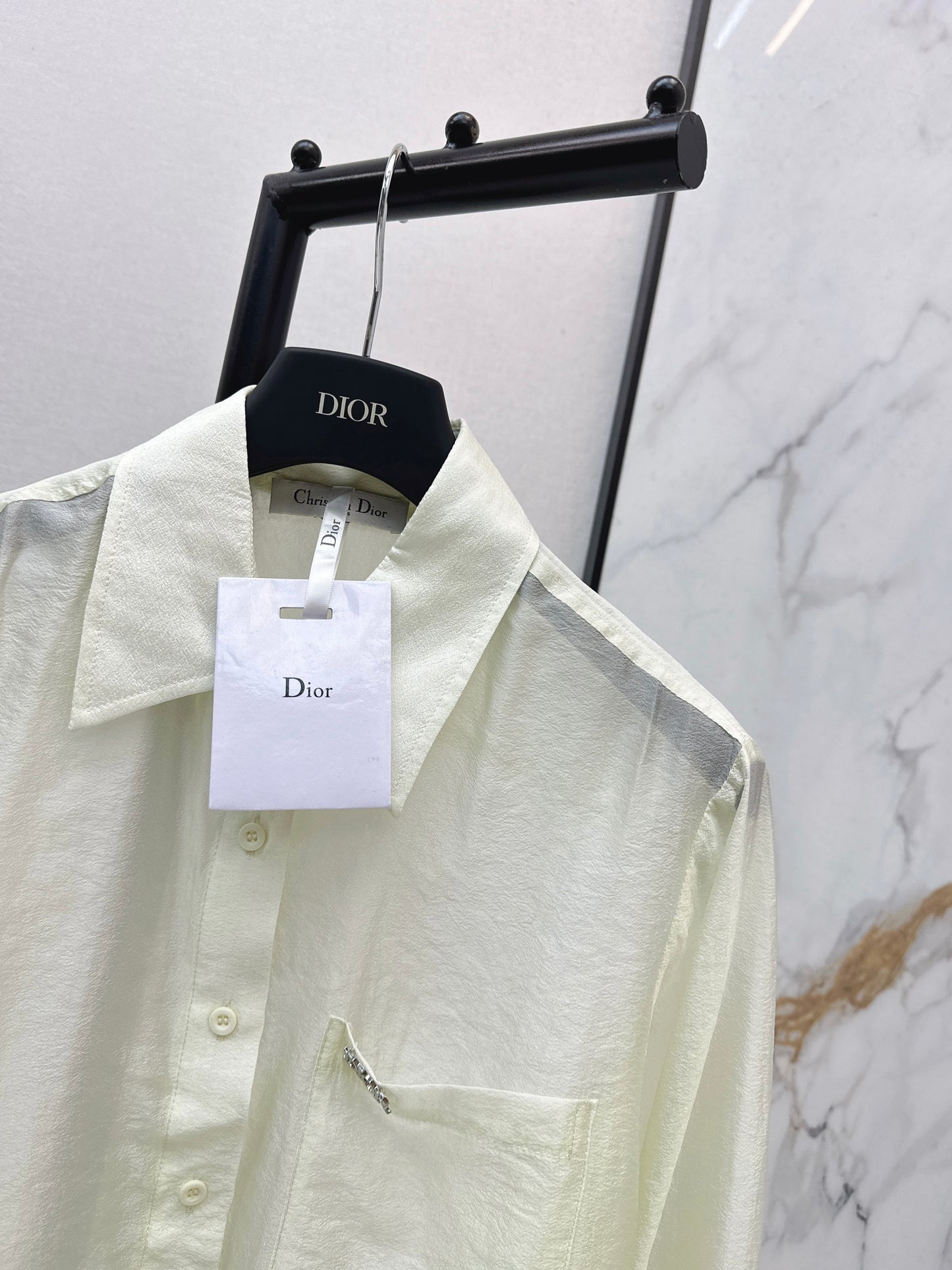 26SS NEW Hardware decorated micro see-through shirt