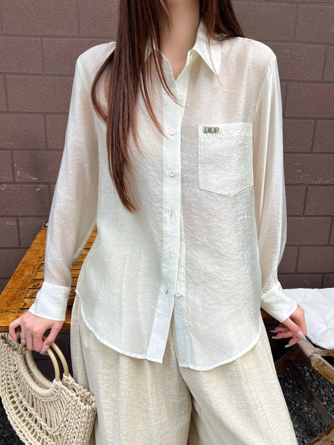26SS NEW Hardware decorated micro see-through shirt