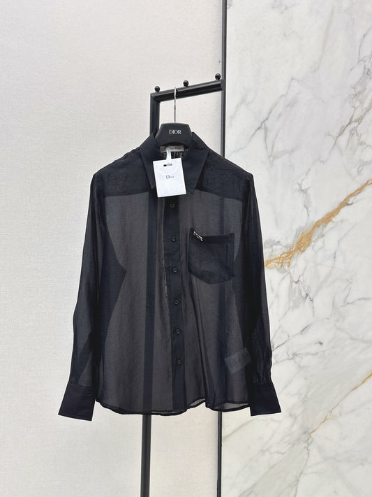 26SS NEW Hardware decorated micro see-through shirt
