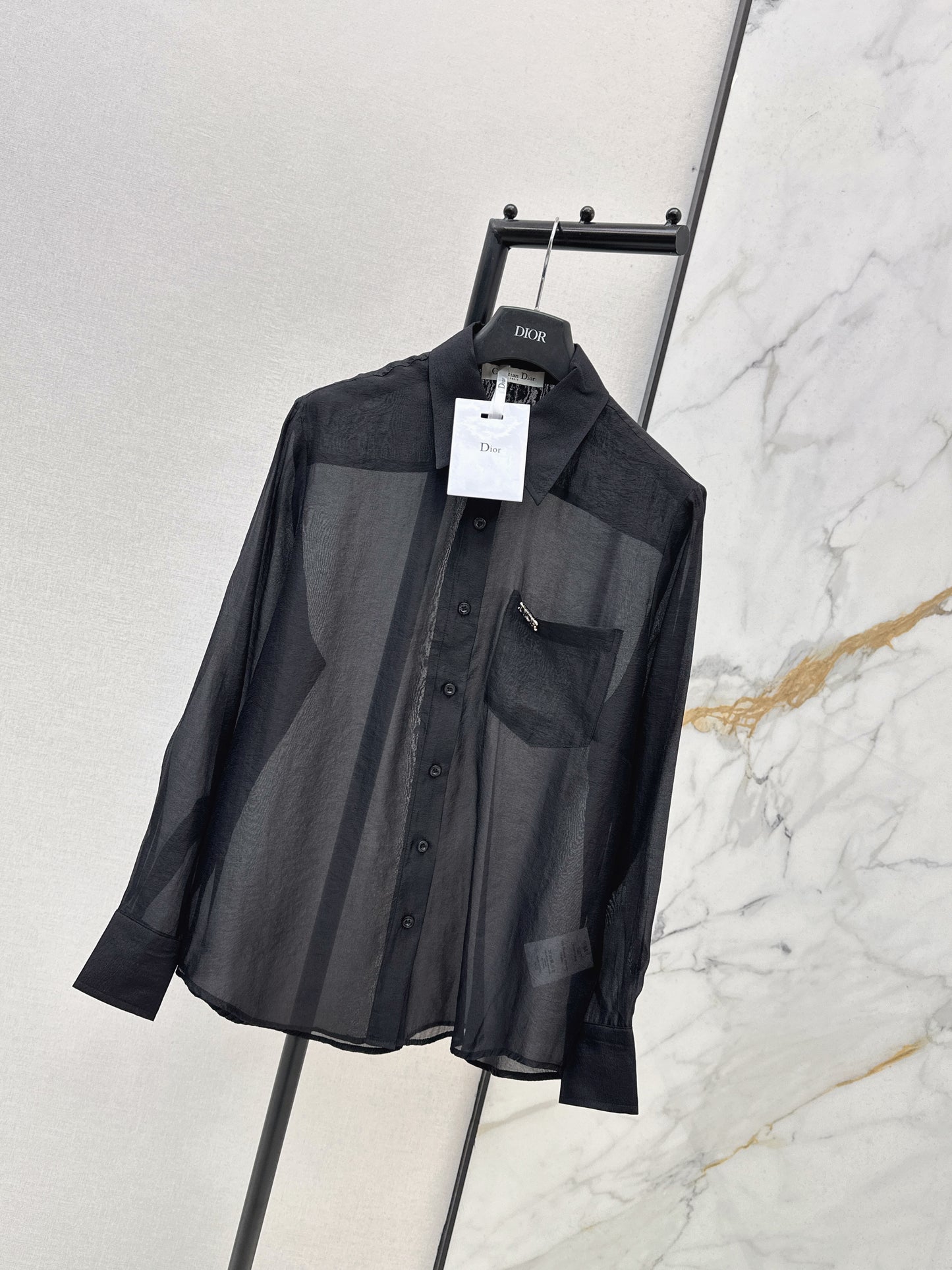 26SS NEW Hardware decorated micro see-through shirt
