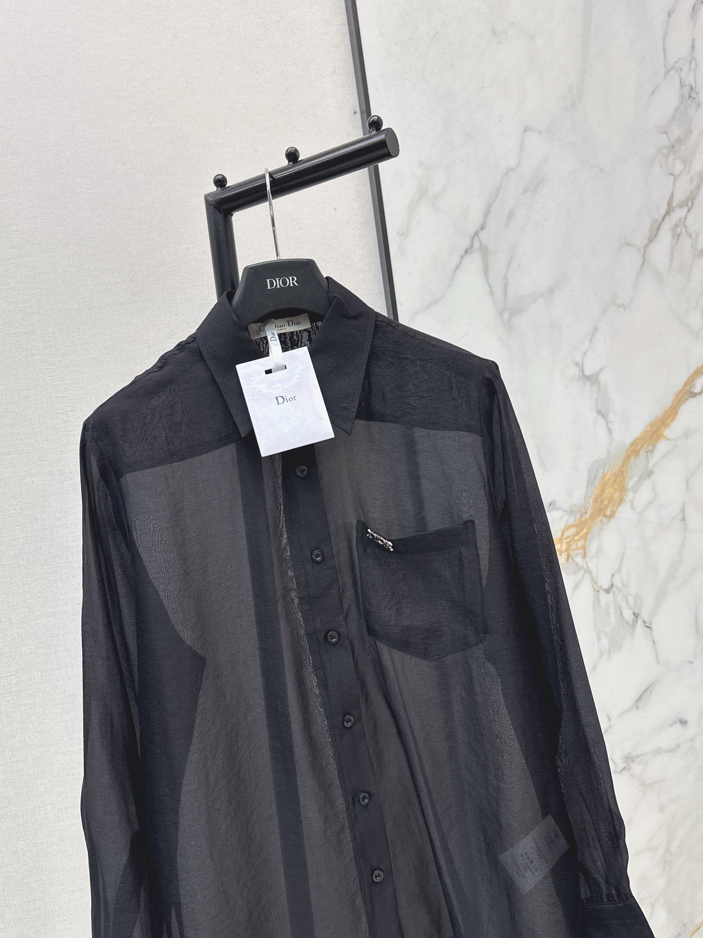 26SS NEW Hardware decorated micro see-through shirt
