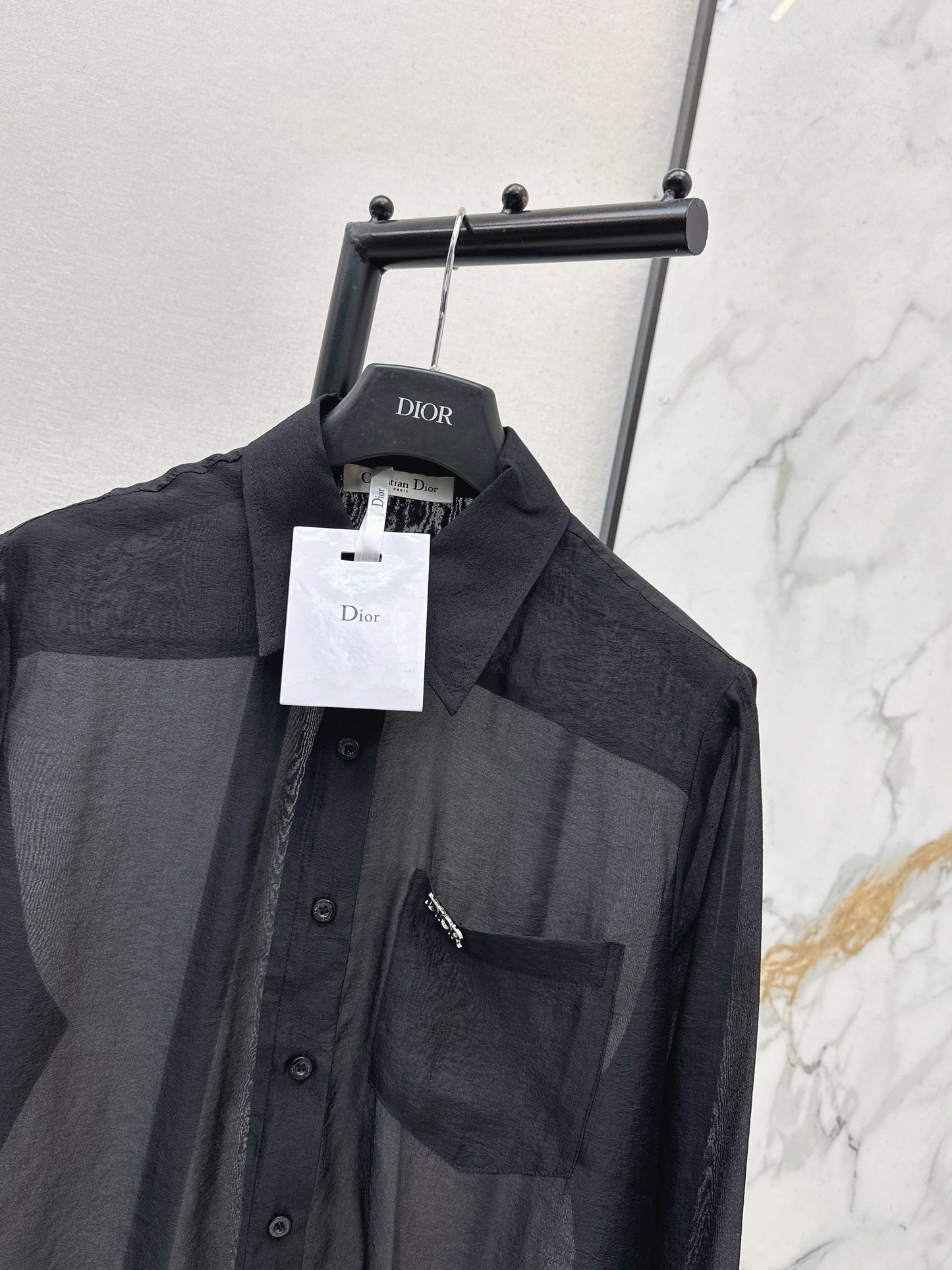 26SS NEW Hardware decorated micro see-through shirt