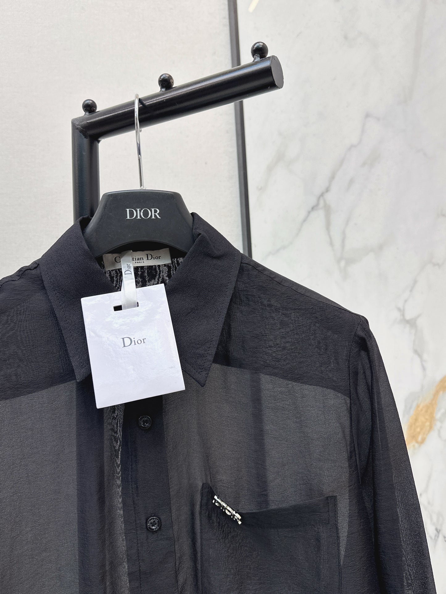 26SS NEW Hardware decorated micro see-through shirt