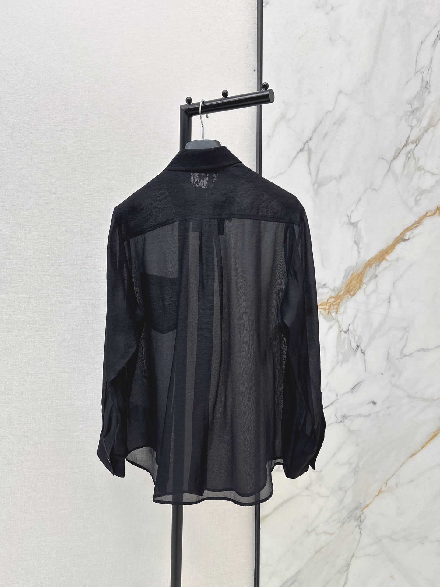 26SS NEW Hardware decorated micro see-through shirt