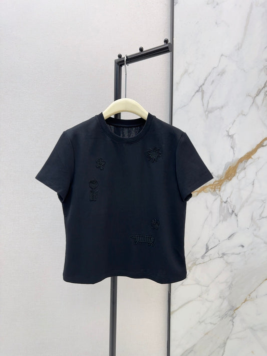 26SS NEW Embroidered beaded short-sleeved T-shirt