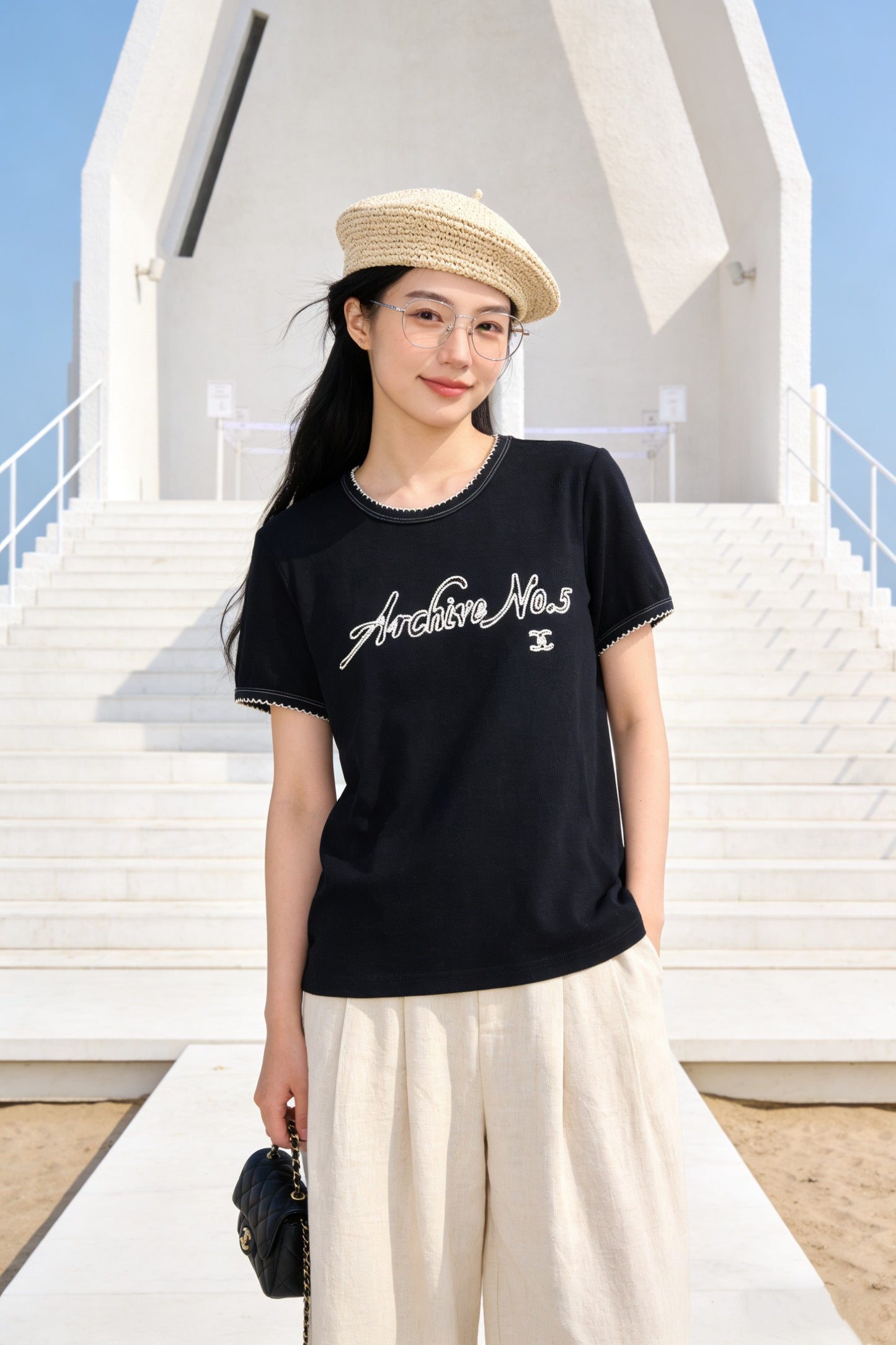 26SS NEW logo embroidered Vintage round neck T-shirt