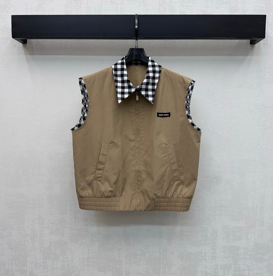 26SS NEW Plaid patchwork vest and skirt suit