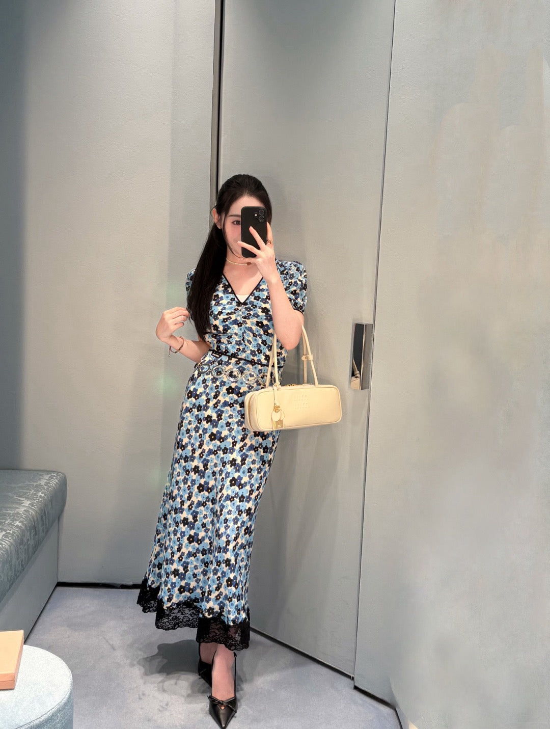 26SS NEW Mulberry silk floral V-neck dress