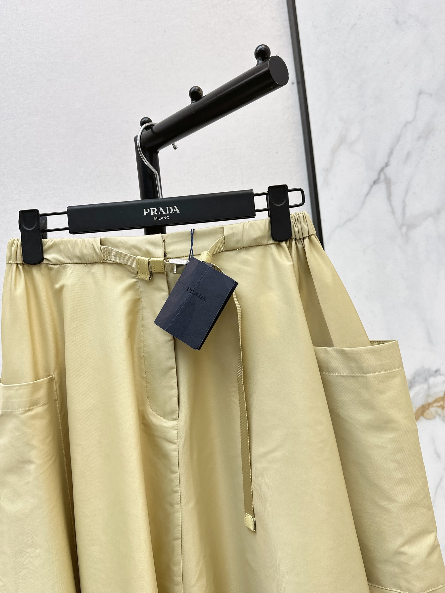 26SS NEW Khaki elastic waist nylon long skirt