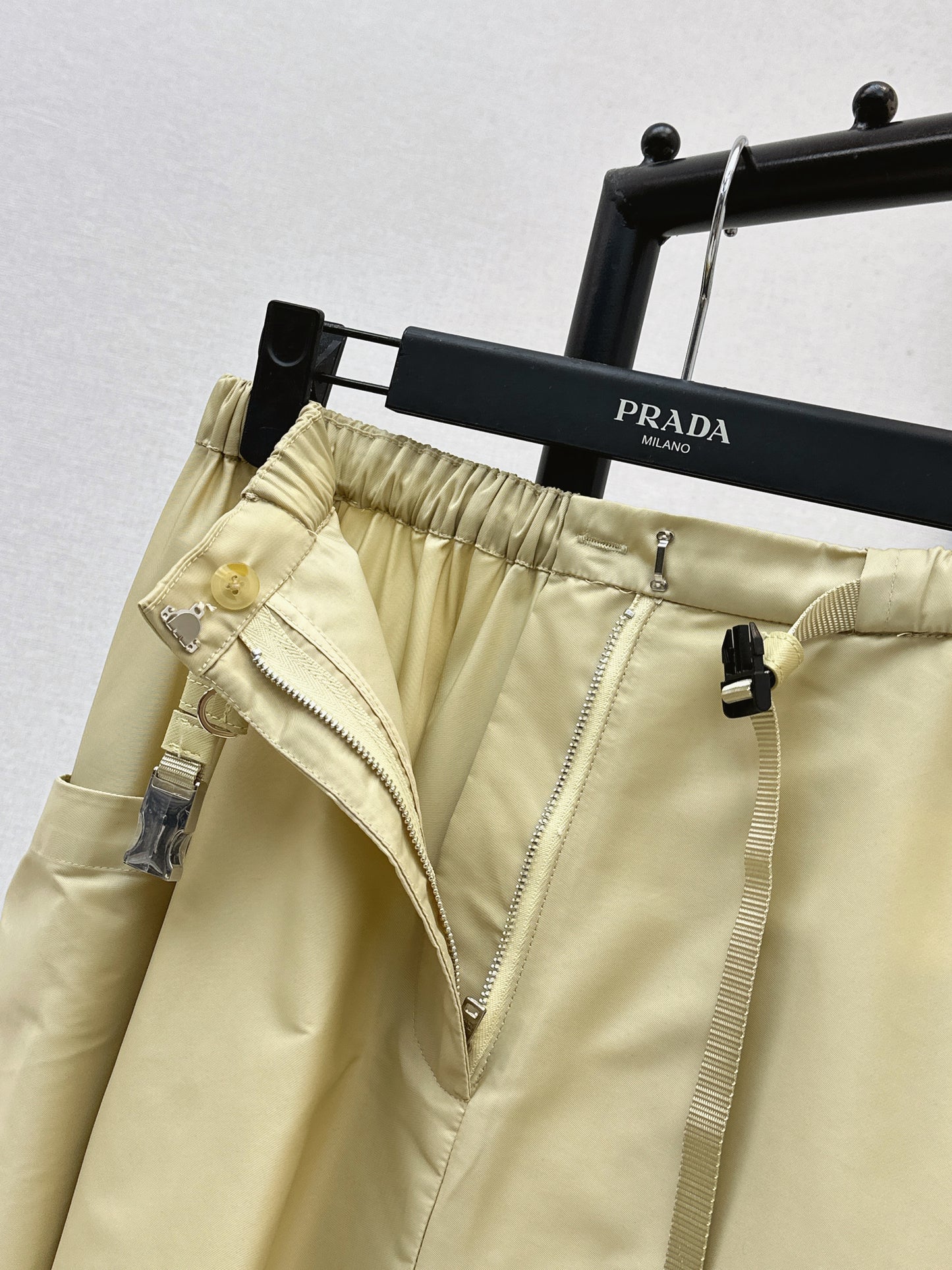 26SS NEW Khaki elastic waist nylon long skirt