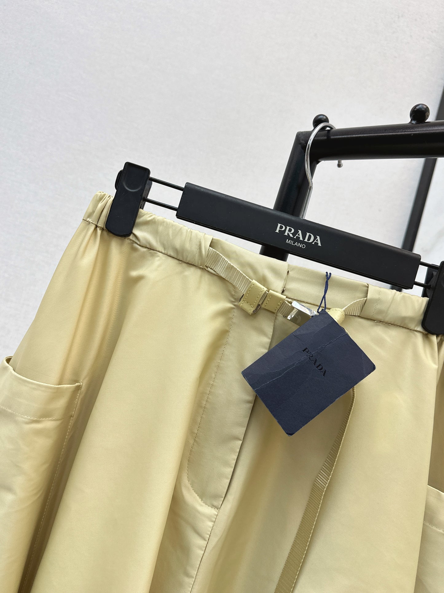 26SS NEW Khaki elastic waist nylon long skirt