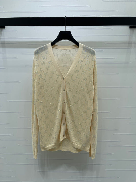 26SS NEW Hot rhinestone knitted V-neck cardigan