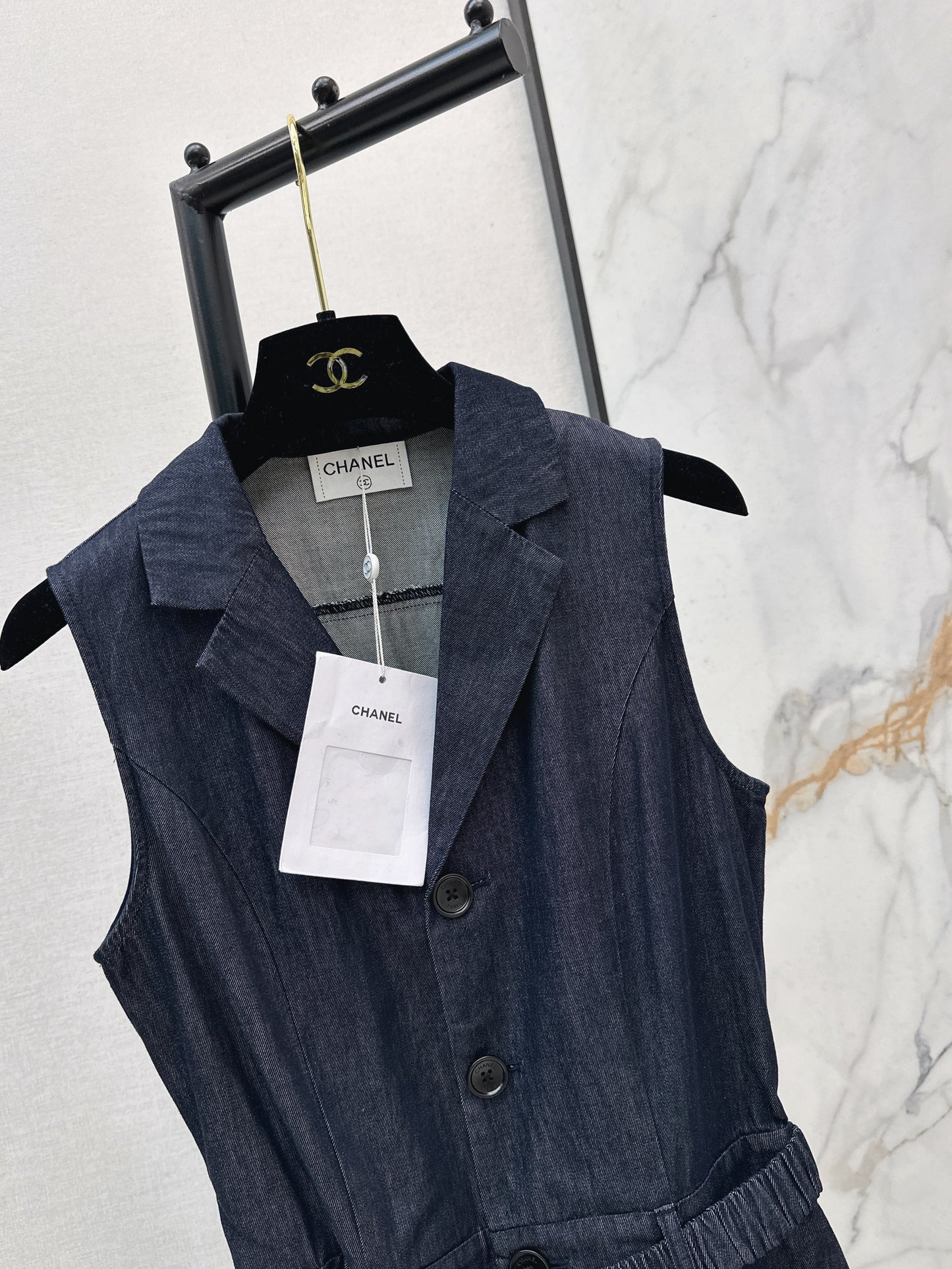 26SS NEW Customized love belt decorated Tencel denim jumpsuit