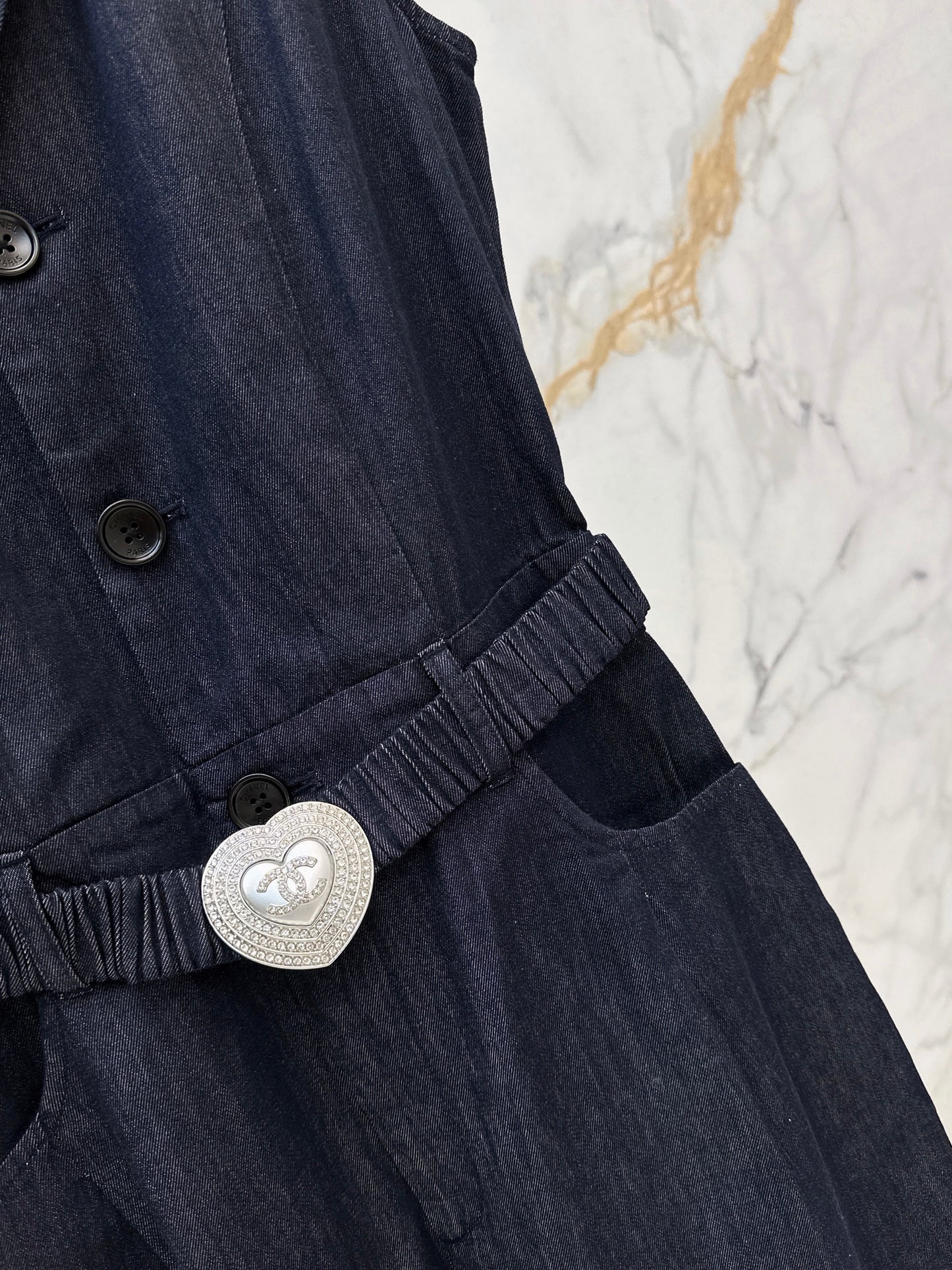 26SS NEW Customized love belt decorated Tencel denim jumpsuit