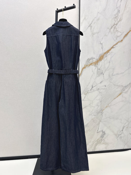 26SS NEW Customized love belt decorated Tencel denim jumpsuit