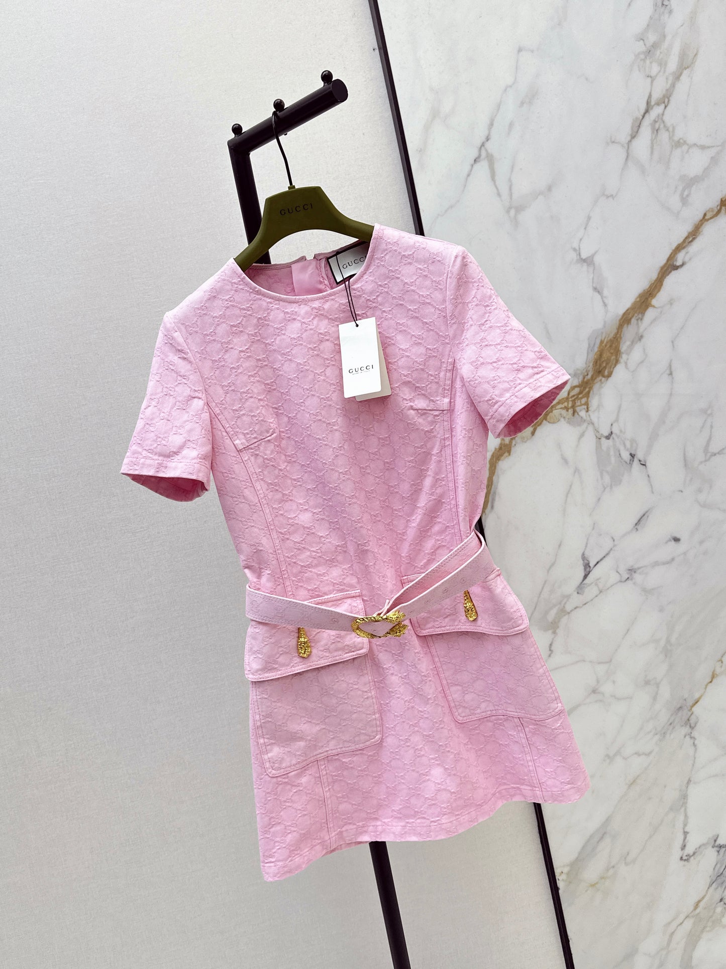 26SS NEW logo jacquard fabric pink denim dress