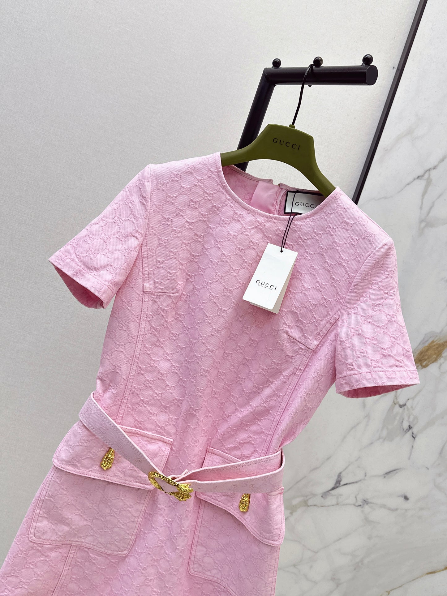 26SS NEW logo jacquard fabric pink denim dress